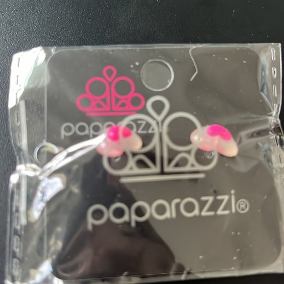 Paparazzi, pink, and clear, glitter, earring, studs - Picture 3 of 5